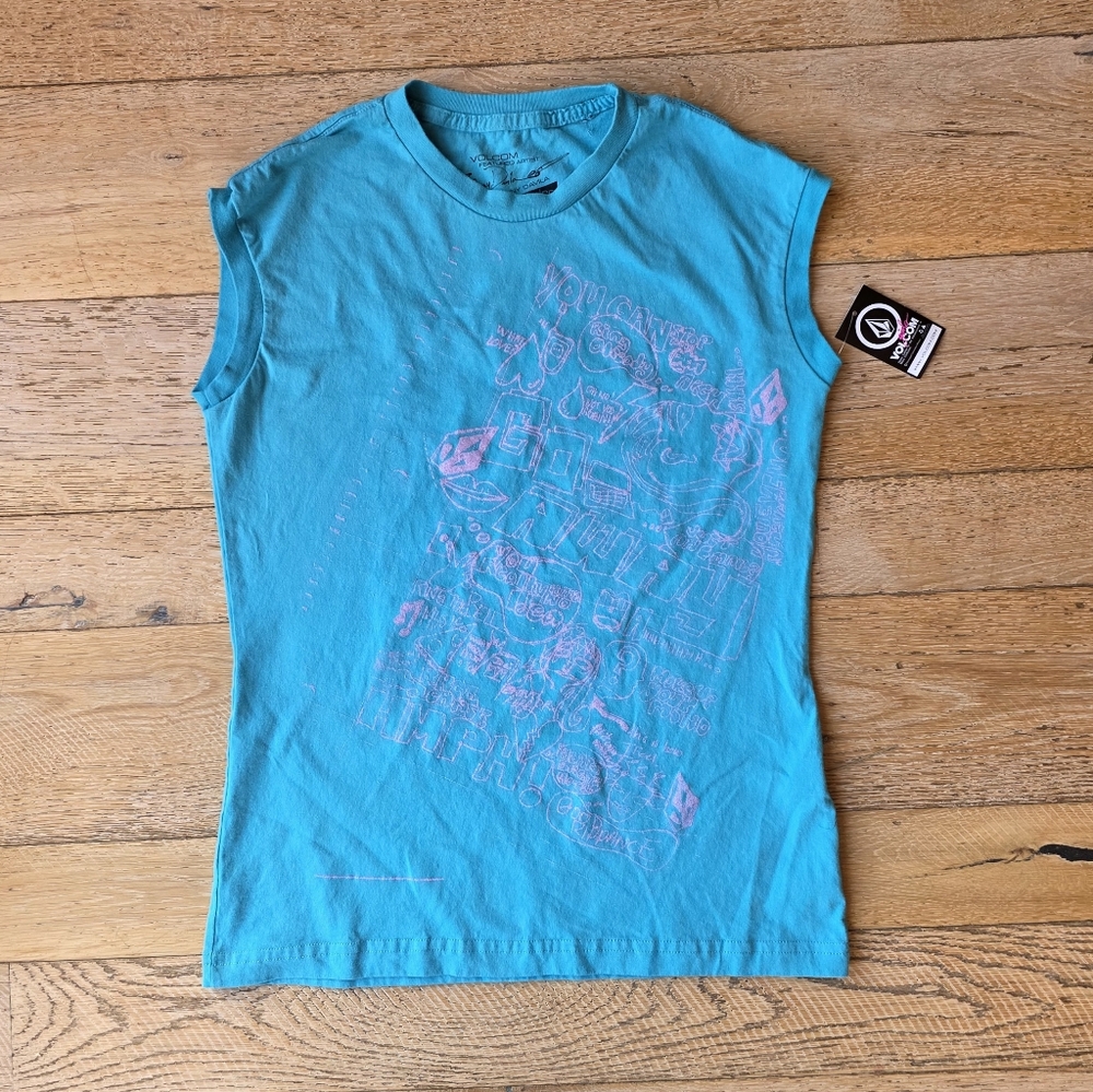 y2k Volcom Blissed Offf Blue Pink Tee vintage skate surf 2000's artist edition